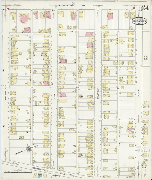 Sanborn Fire Insurance Map from Uniontown, Fayette County, Pennsylvania (1914), Sheet #0024 - Historic Sanborn Fire Insurance Map Print, vintage old map wall art, antique decor, genealogy gift, Pennsylvania Pennsylvania map