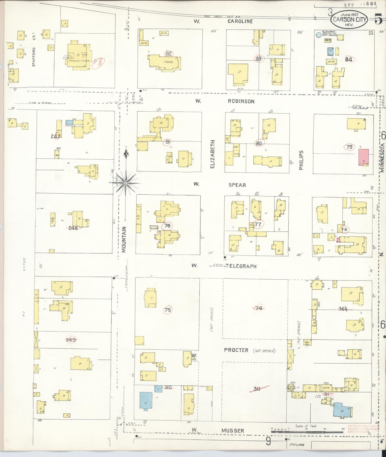 Sanborn Fire Insurance Map from Carson City, Carson City County, Nevada (1941), Sheet #0005 - Historic Sanborn Fire Insurance Map Print, vintage old map wall art, antique decor, genealogy gift, Nevada Nevada map