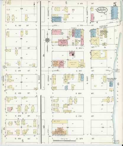 Sanborn Fire Insurance Map from Auburn, De Kalb County, Indiana (1914), Sheet #0005 - Historic Sanborn Fire Insurance Map Print, vintage old map wall art, antique decor, genealogy gift, Indiana Indiana map