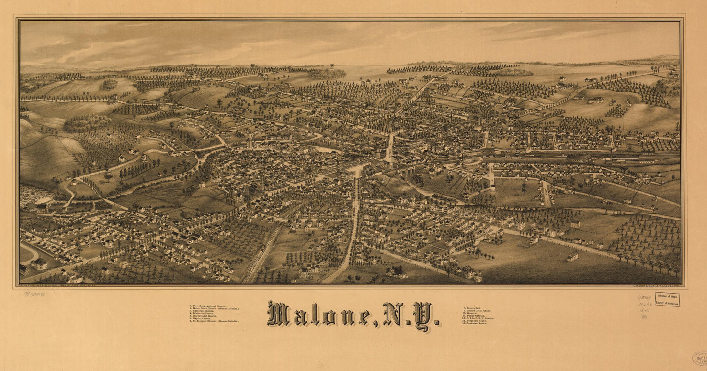 Malone, N.Y. (1886) – Historic Bird’s-Eye View Panorama Print