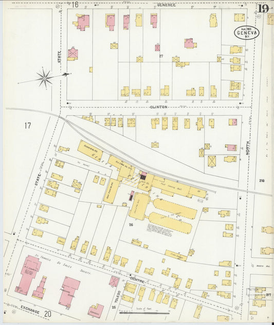 Sanborn Fire Insurance Map from Geneva, Ontario County, New York (1903), Sheet #0019 - Historic Sanborn Fire Insurance Map Print, vintage old map wall art, antique decor, genealogy gift, New York New York map