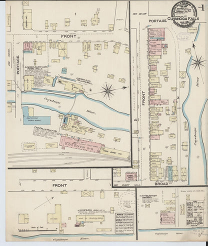 Sanborn Fire Insurance Map from Cuyahoga Falls, Summit County, Ohio (1884), Sheet #0001 - Historic Sanborn Fire Insurance Map Print, vintage old map wall art, antique decor, genealogy gift, Ohio Ohio map