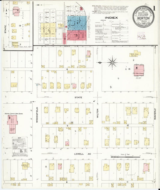 Sanborn Fire Insurance Map from Norton, Norton County, Kansas (1908), Sheet #0001 - Historic Sanborn Fire Insurance Map Print, vintage old map wall art, antique decor, genealogy gift, Kansas Kansas map