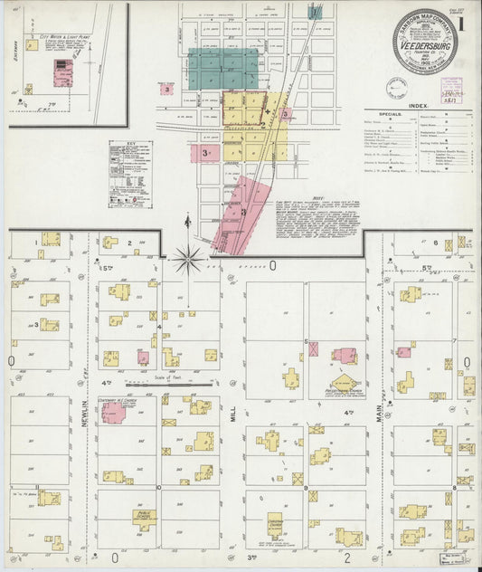 Sanborn Fire Insurance Map from Veedersburg, Fountain County, Indiana (1902), Sheet #0001 - Historic Sanborn Fire Insurance Map Print, vintage old map wall art, antique decor, genealogy gift, Indiana Indiana map