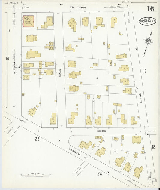 Sanborn Fire Insurance Map from Thomasville, Thomas County, Georgia (1912), Sheet #0016 - Historic Sanborn Fire Insurance Map Print, vintage old map wall art, antique decor, genealogy gift, Georgia Georgia map