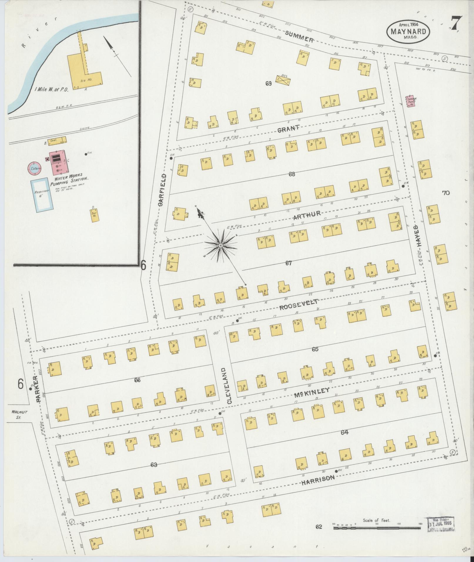 Sanborn Fire Insurance Map from Maynard, Middlesex County, Massachusetts (1904), Sheet #0007 - Complete Map Set gallery image, historic Sanborn map, vintage wall art, Massachusetts Massachusetts