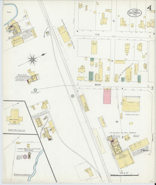 Sanborn Fire Insurance Map from Caldwell, Burleson County, Texas (1906), Sheet #0004 - Historic Sanborn Fire Insurance Map Print, vintage old map wall art, antique decor, genealogy gift, Texas Texas map