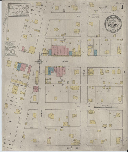 Sanborn Fire Insurance Map from Colony, Anderson County, Kansas (1917), Sheet #0001 - Historic Sanborn Fire Insurance Map Print, vintage old map wall art, antique decor, genealogy gift, Kansas Kansas map