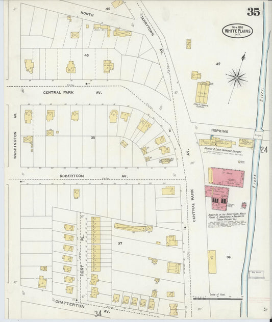 Sanborn Fire Insurance Map from White Plains, Westchester County, New York (1905), Sheet #0035 - Historic Sanborn Fire Insurance Map Print, vintage old map wall art, antique decor, genealogy gift, New York New York map
