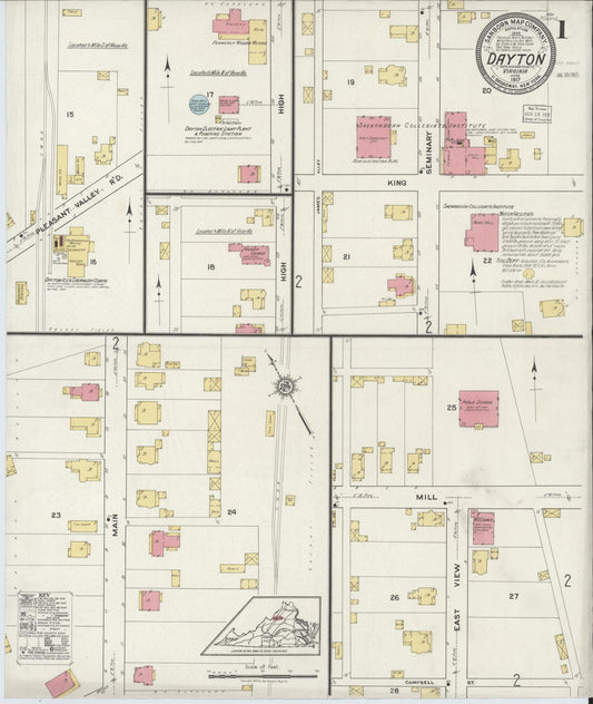 Sanborn Fire Insurance Map from Dayton, Rockingham County, Virginia (1917), Sheet #0001 - Complete Map Set gallery image, historic Sanborn map, vintage wall art, Virginia Virginia