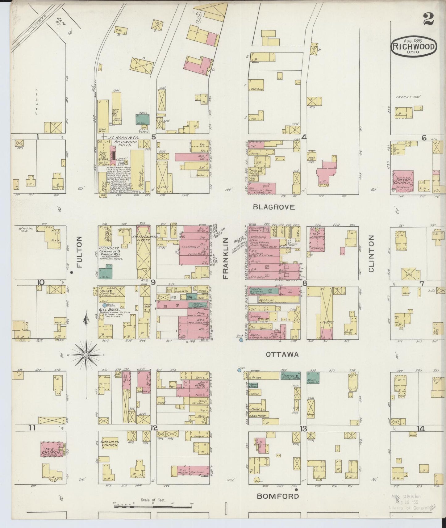 Sanborn Fire Insurance Map from Richwood, Union County, Ohio (1893), Sheet #0002 - Historic Sanborn Fire Insurance Map Print, vintage old map wall art, antique decor, genealogy gift, Ohio Ohio map