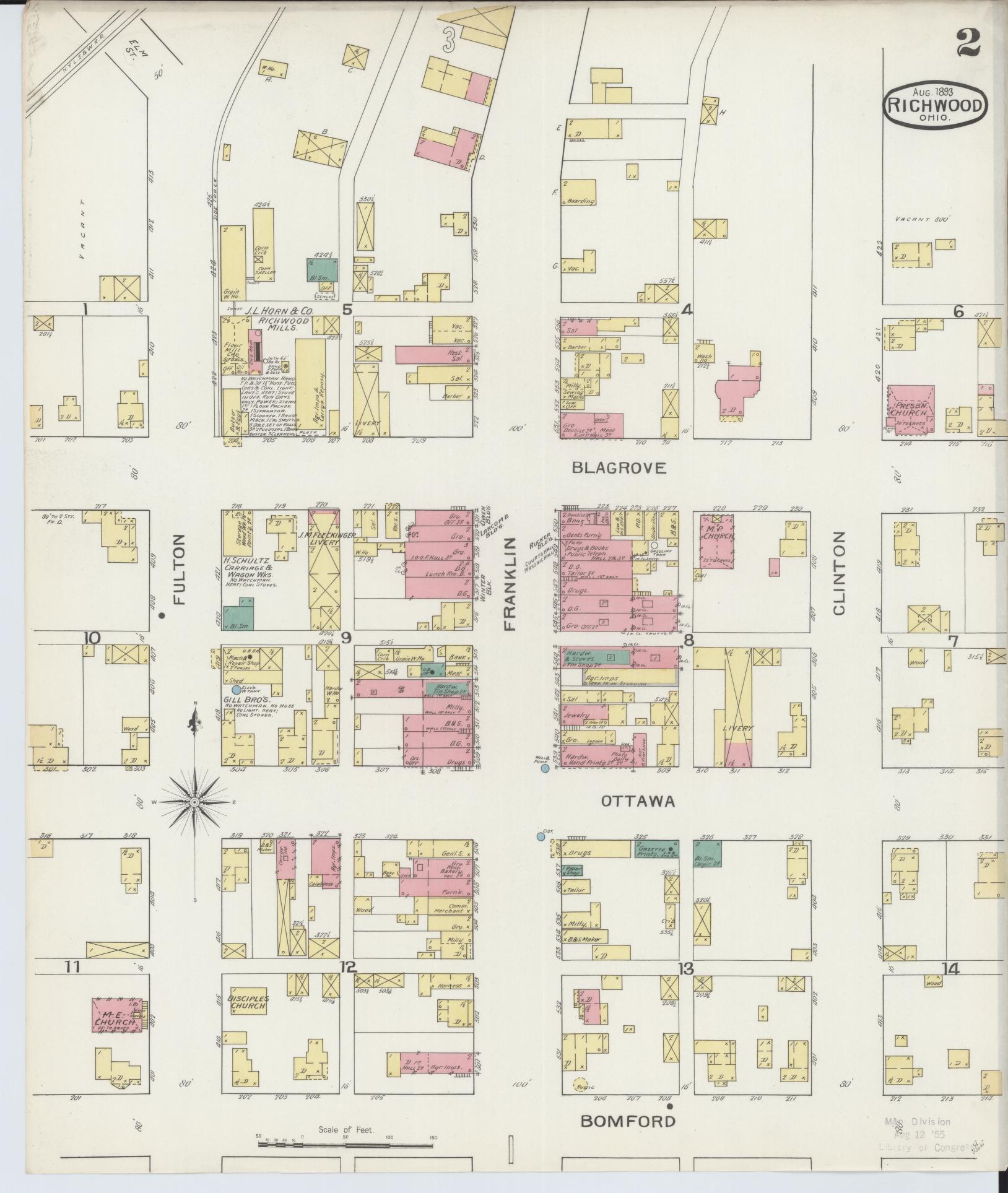 Sanborn Fire Insurance Map from Richwood, Union County, Ohio (1893), Sheet #0002 - Historic Sanborn Fire Insurance Map Print, vintage old map wall art, antique decor, genealogy gift, Ohio Ohio map