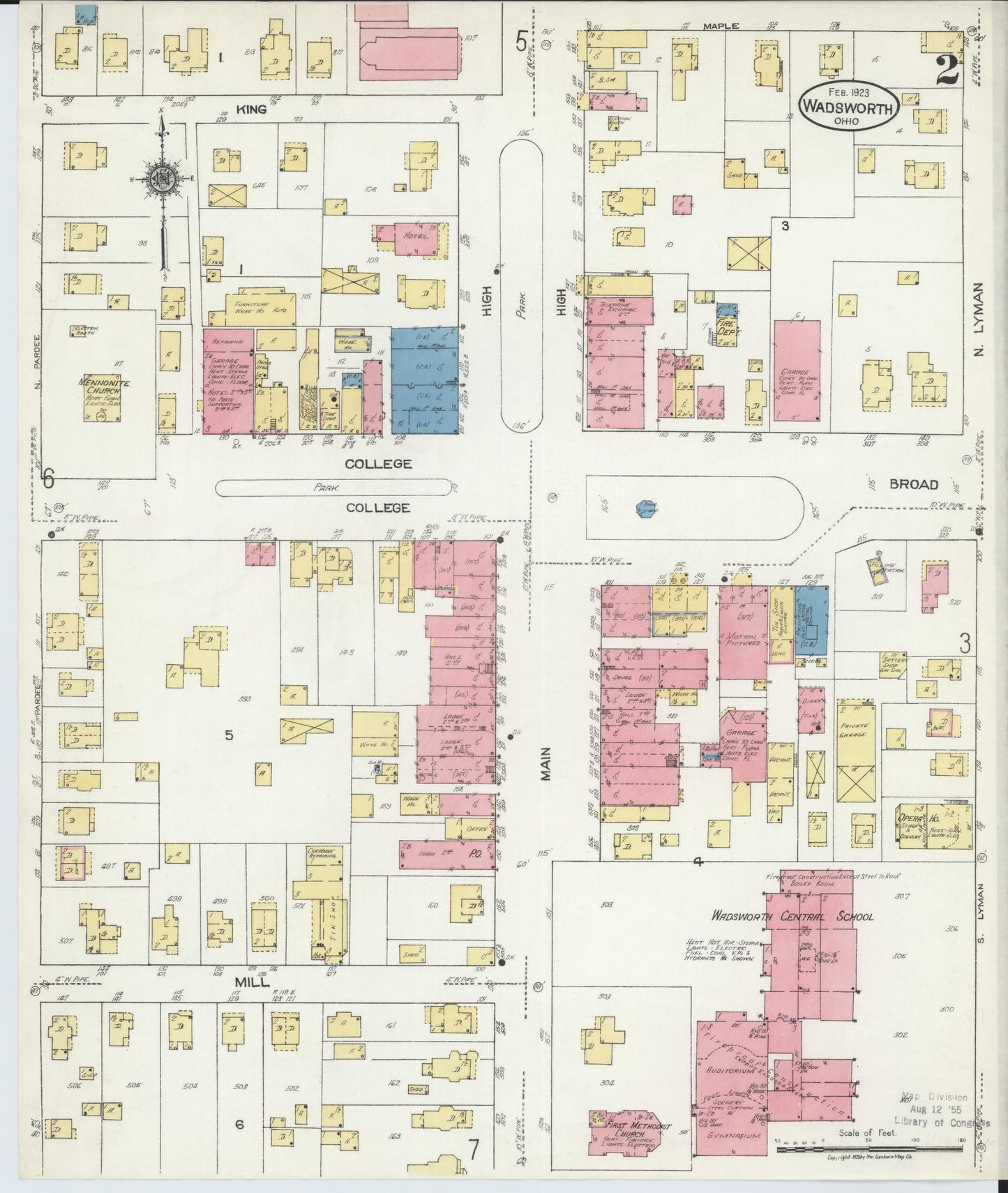 Sanborn Fire Insurance Map from Wadsworth, Medina County, Ohio (1923), Sheet #0002 - Complete Map Set gallery image, historic Sanborn map, vintage wall art, Ohio Ohio