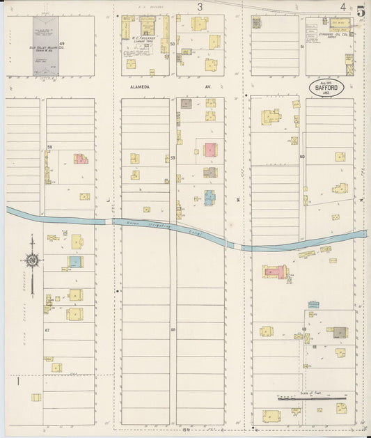 Sanborn Fire Insurance Map from Safford, Graham County, Arizona (1915), Sheet #0005 - Historic Sanborn Fire Insurance Map Print, vintage old map wall art, antique decor, genealogy gift, Arizona Arizona map