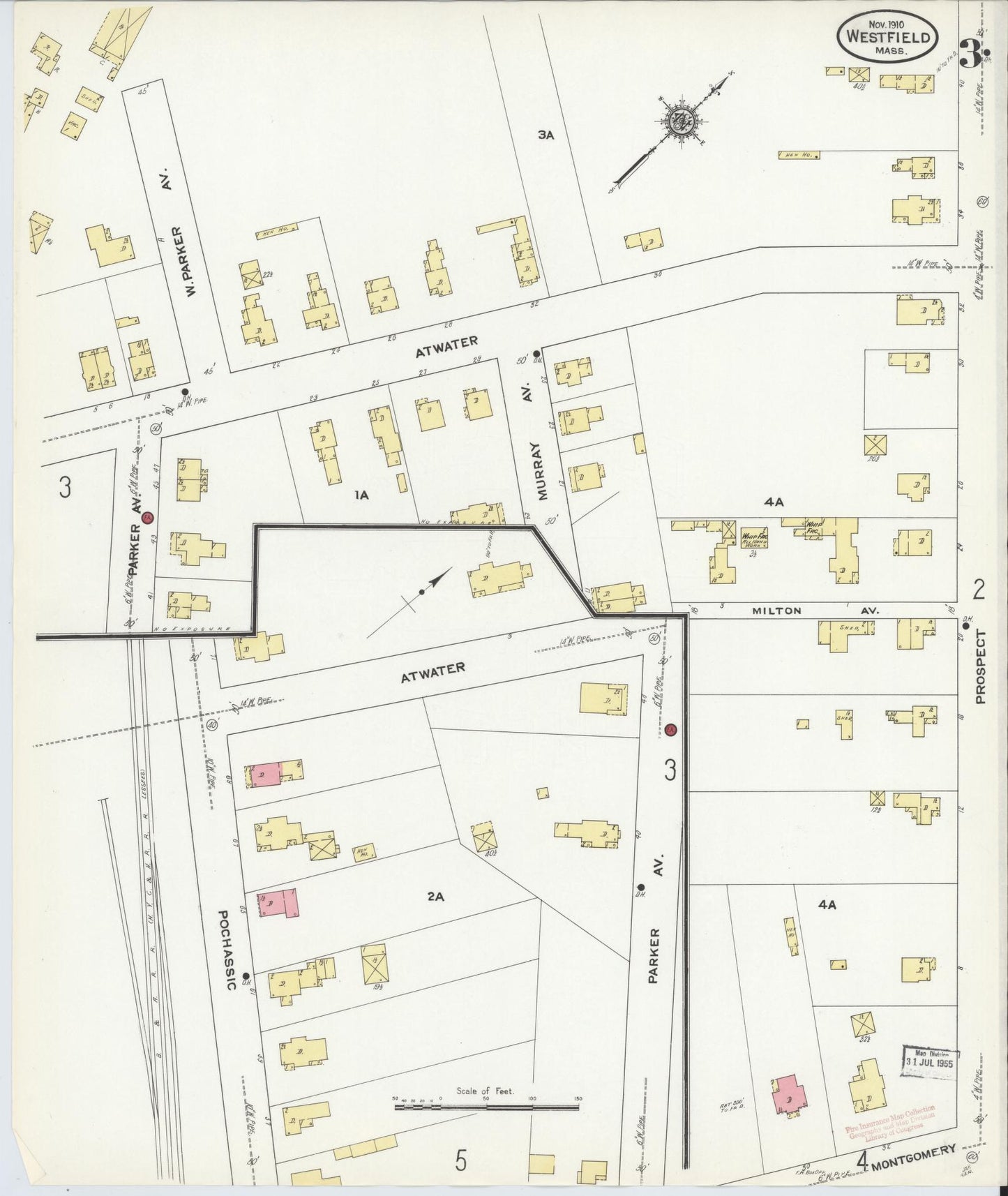 Sanborn Fire Insurance Map from Westfield, Hampden County, Massachusetts (1910), Sheet #0003 - Complete Map Set gallery image, historic Sanborn map, vintage wall art, Massachusetts Massachusetts
