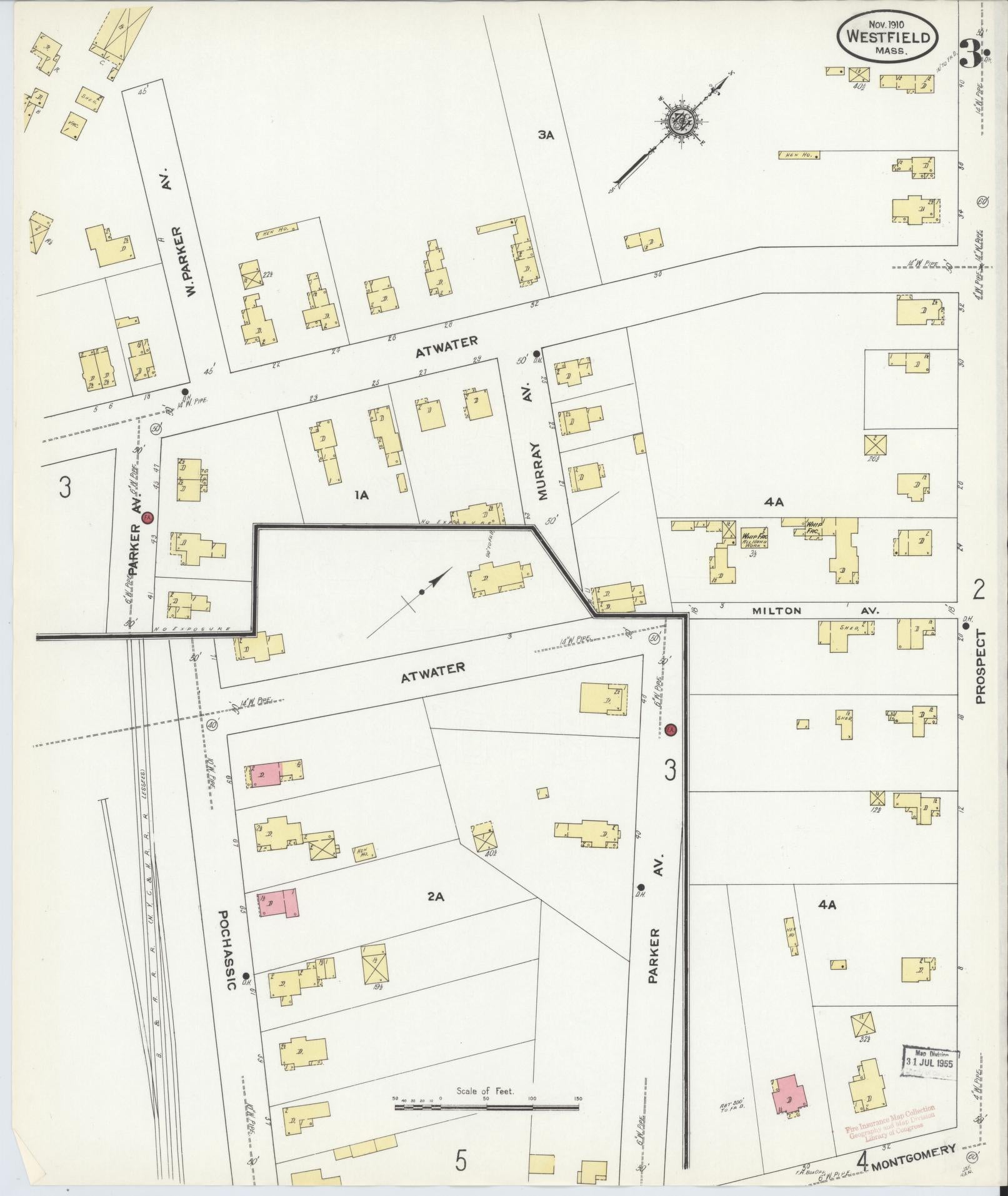 Sanborn Fire Insurance Map from Westfield, Hampden County, Massachusetts (1910), Sheet #0003 - Complete Map Set gallery image, historic Sanborn map, vintage wall art, Massachusetts Massachusetts