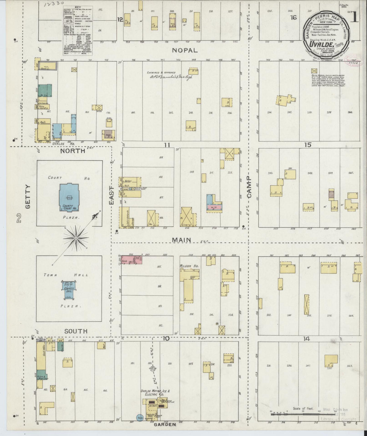 Sanborn Fire Insurance Map from Uvalde, Uvalde County, Texas (1894), Sheet #0001 - Historic Sanborn Fire Insurance Map Print, vintage old map wall art, antique decor, genealogy gift, Texas Texas map