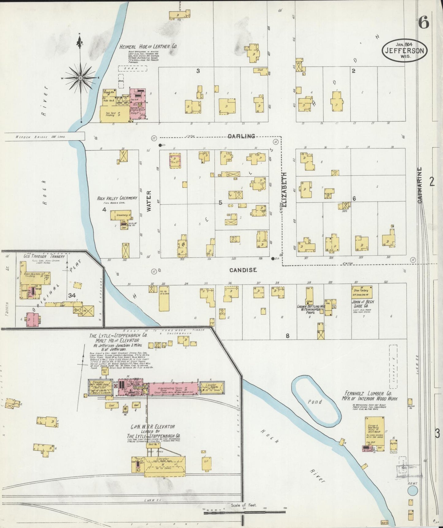 Sanborn Fire Insurance Map from Jefferson, Jefferson County, Wisconsin (1904), Sheet #0006 - Complete Map Set gallery image, historic Sanborn map, vintage wall art, Wisconsin Wisconsin