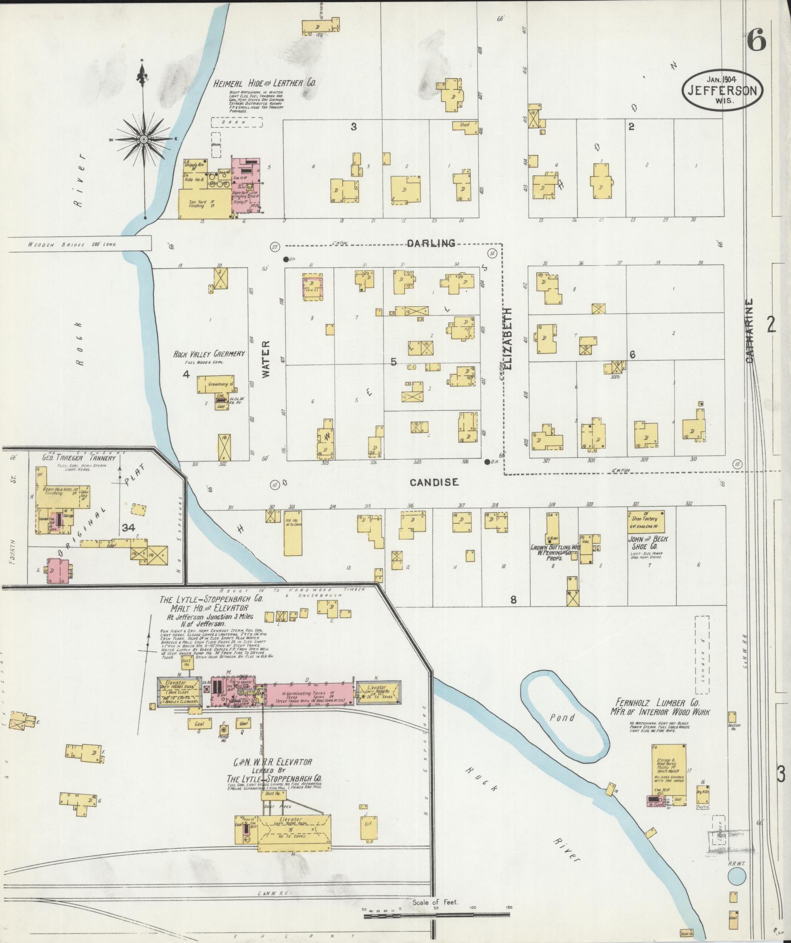 Sanborn Fire Insurance Map from Jefferson, Jefferson County, Wisconsin (1904), Sheet #0006 - Complete Map Set gallery image, historic Sanborn map, vintage wall art, Wisconsin Wisconsin