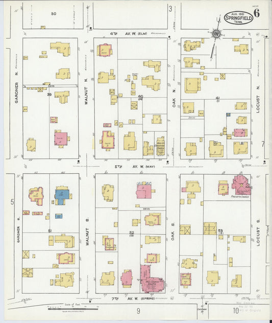 Sanborn Fire Insurance Map from Springfield, Robertson County, Tennessee (1921), Sheet #0006 - Historic Sanborn Fire Insurance Map Print, vintage old map wall art, antique decor, genealogy gift, Tennessee Tennessee map