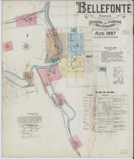Sanborn Fire Insurance Map from Bellefonte, Centre County, Pennsylvania (1887), Sheet #0001 - Historic Sanborn Fire Insurance Map Print, vintage old map wall art, antique decor, genealogy gift, Pennsylvania Pennsylvania map