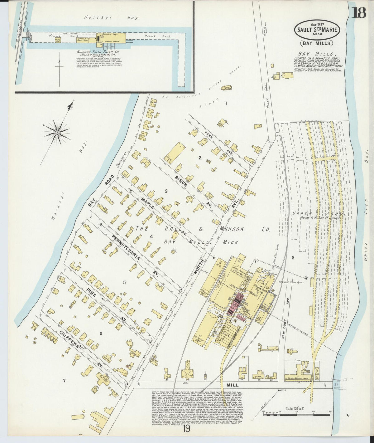 Sanborn Fire Insurance Map from Sault Sainte Marie, Chippewa County, Michigan (1897), Sheet #0018 - Historic Sanborn Fire Insurance Map Print, vintage old map wall art, antique decor, genealogy gift, Michigan Michigan map