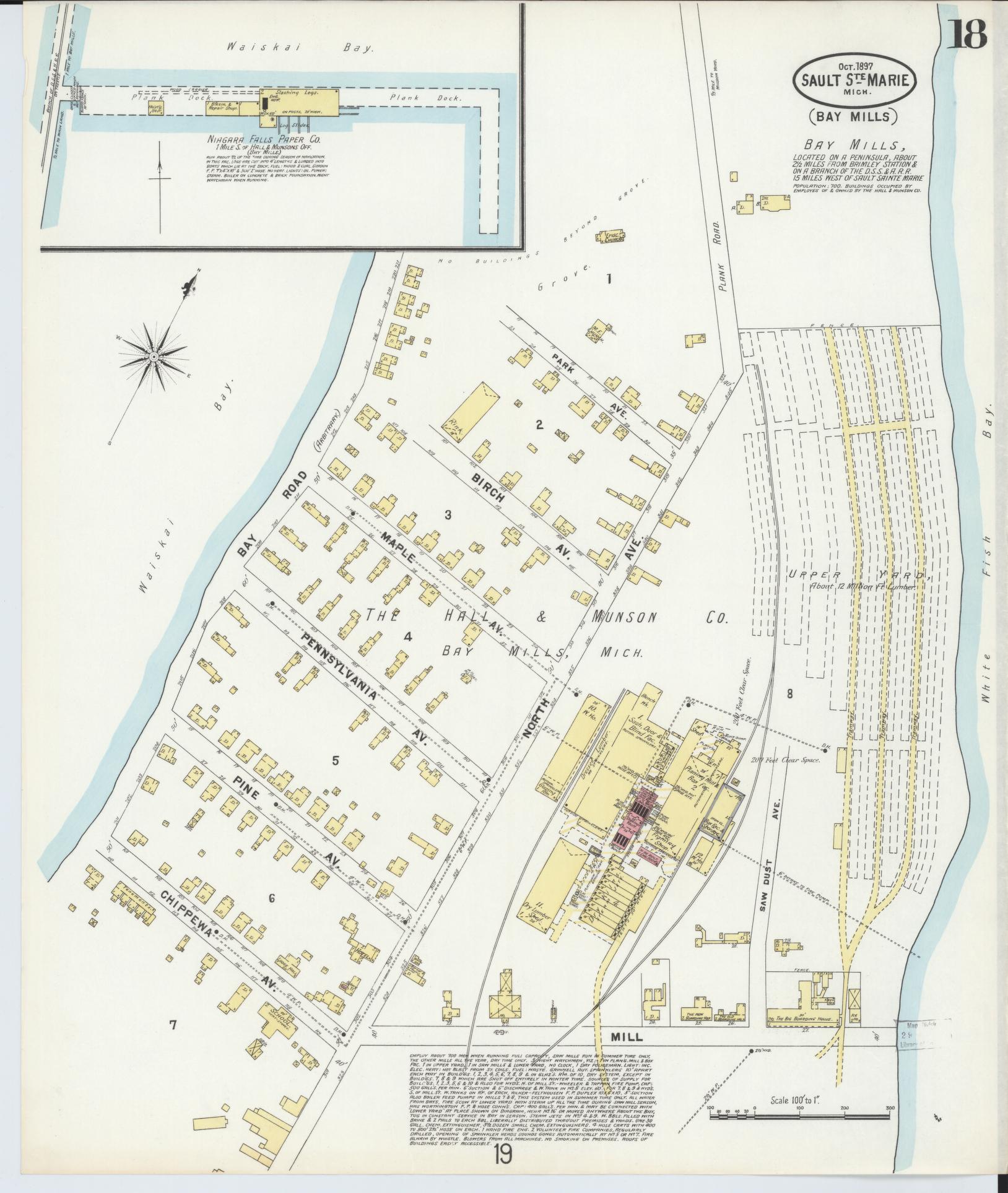 Sanborn Fire Insurance Map from Sault Sainte Marie, Chippewa County, Michigan (1897), Sheet #0018 - Historic Sanborn Fire Insurance Map Print, vintage old map wall art, antique decor, genealogy gift, Michigan Michigan map