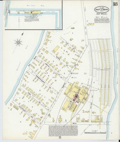 Sanborn Fire Insurance Map from Sault Sainte Marie, Chippewa County, Michigan (1897), Sheet #0018 - Historic Sanborn Fire Insurance Map Print, vintage old map wall art, antique decor, genealogy gift, Michigan Michigan map