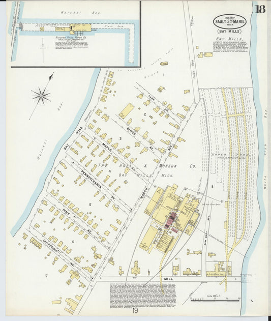 Sanborn Fire Insurance Map from Sault Sainte Marie, Chippewa County, Michigan (1897), Sheet #0018 - Historic Sanborn Fire Insurance Map Print, vintage old map wall art, antique decor, genealogy gift, Michigan Michigan map