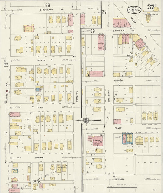 Sanborn Fire Insurance Map from Kenosha, Kenosha County, Wisconsin (1911), Sheet #0037 - Historic Sanborn Fire Insurance Map Print, vintage old map wall art, antique decor, genealogy gift, Wisconsin Wisconsin map