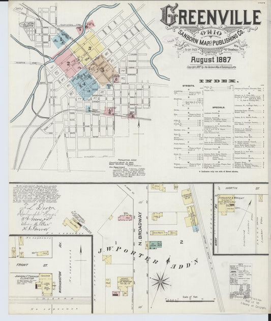 Sanborn Fire Insurance Map from Greenville, Darke County, Ohio (1887), Sheet #0001 - Historic Sanborn Fire Insurance Map Print, vintage old map wall art, antique decor, genealogy gift, Ohio Ohio map