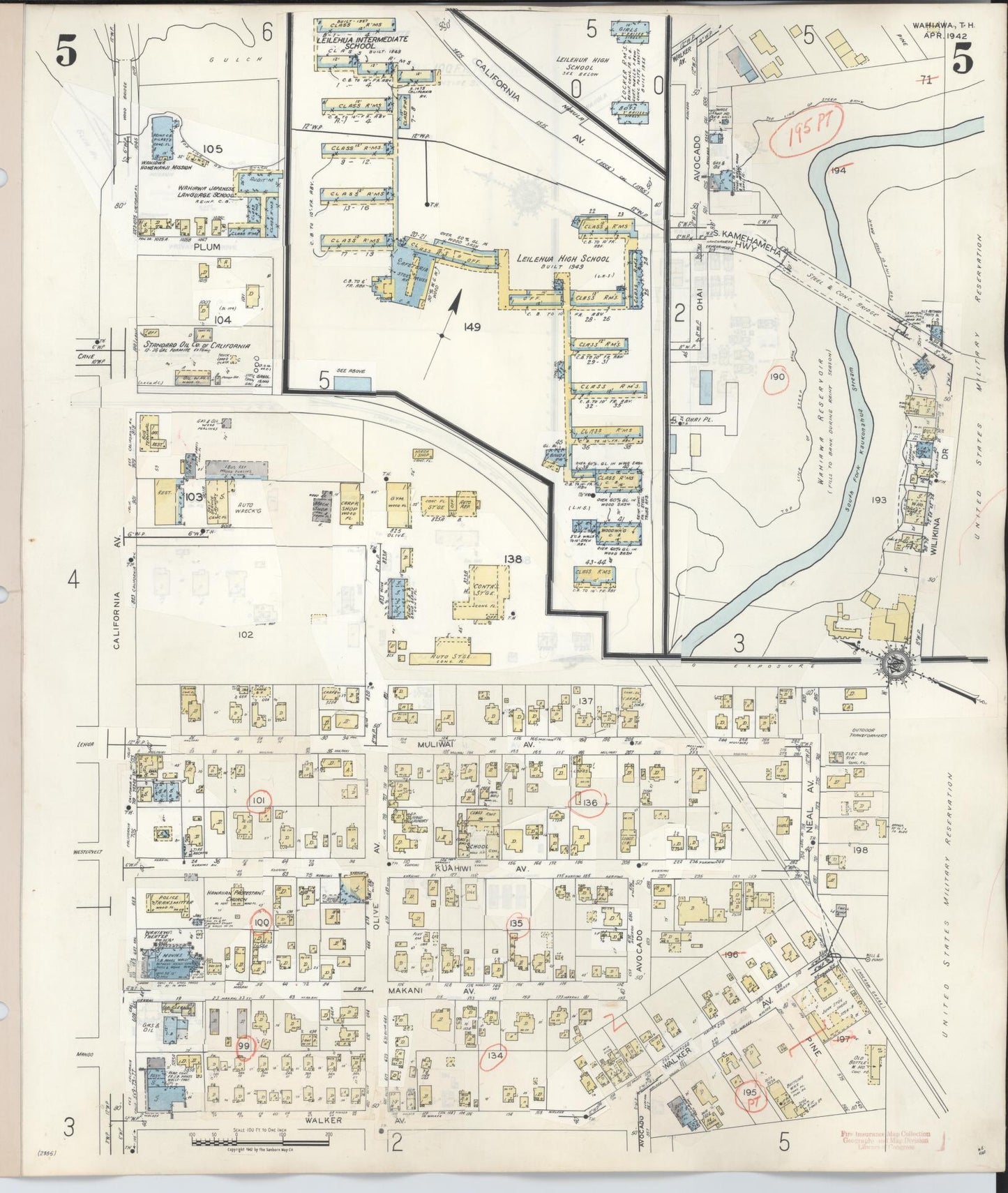 Sanborn Fire Insurance Map from Wahiawa, Honolulu County, Hawaii (1957), Sheet #0005 - Historic Sanborn Fire Insurance Map Print, vintage old map wall art, antique decor, genealogy gift, Hawaii Hawaii map