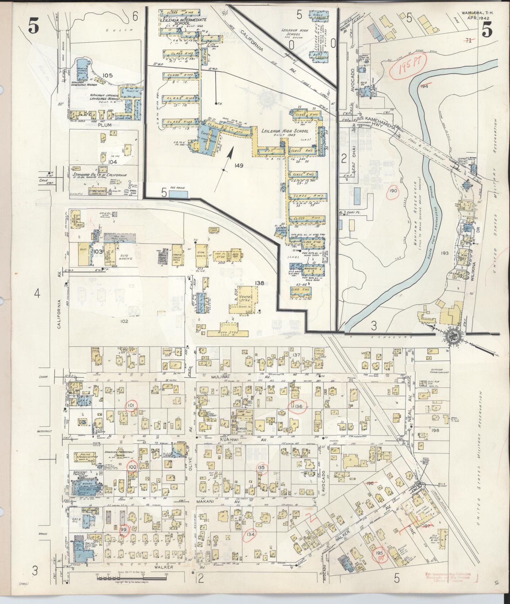Sanborn Fire Insurance Map from Wahiawa, Honolulu County, Hawaii (1957), Sheet #0005 - Historic Sanborn Fire Insurance Map Print, vintage old map wall art, antique decor, genealogy gift, Hawaii Hawaii map