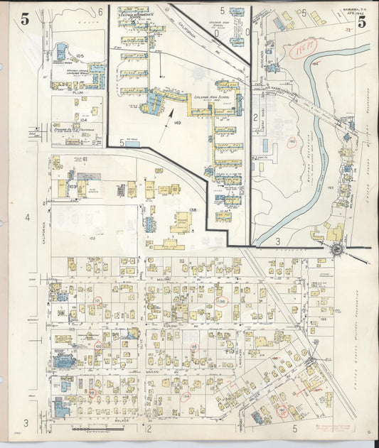 Sanborn Fire Insurance Map from Wahiawa, Honolulu County, Hawaii (1957), Sheet #0005 - Historic Sanborn Fire Insurance Map Print, vintage old map wall art, antique decor, genealogy gift, Hawaii Hawaii map