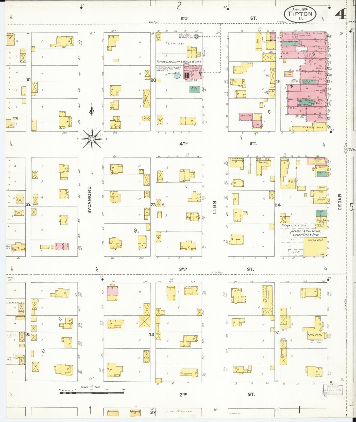 Sanborn Fire Insurance Map from Tipton, Cedar County, Iowa (1906), Sheet #0004 - Historic Sanborn Fire Insurance Map Print