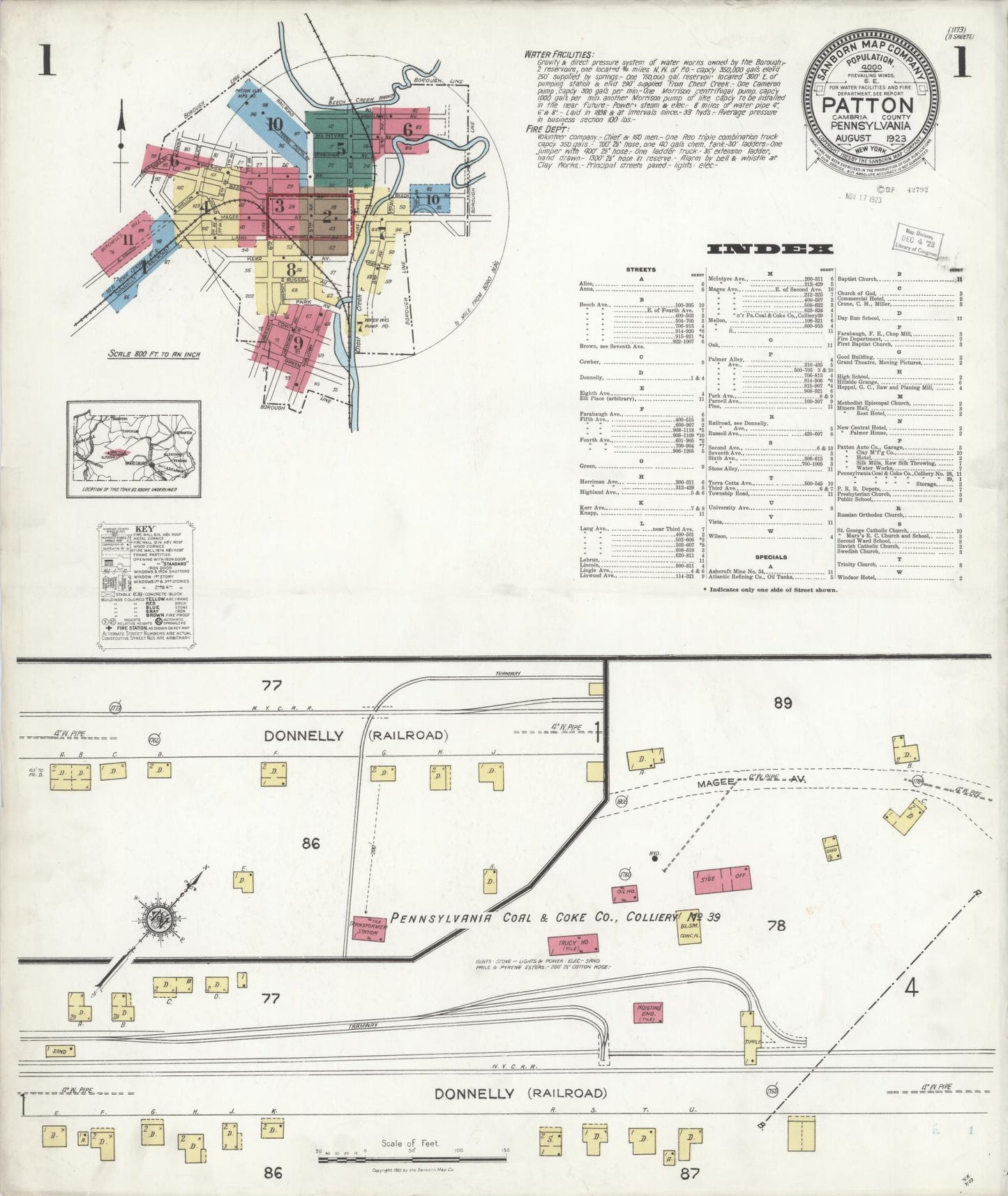 Sanborn Fire Insurance Map from Patton, Cambria County, Pennsylvania (1923), Sheet #0001 - Complete Map Set gallery image, historic Sanborn map, vintage wall art, Pennsylvania Pennsylvania