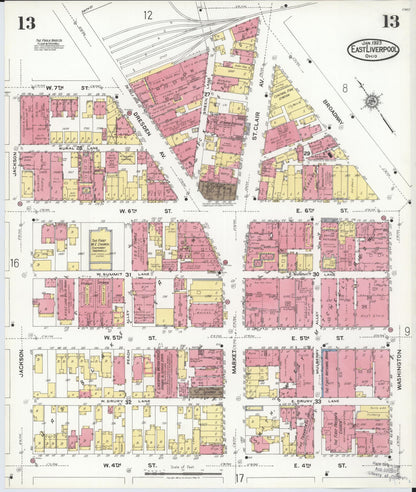 Sanborn Fire Insurance Map from East Liverpool, Columbiana County, Ohio (1923), Sheet #0013 - Historic Sanborn Fire Insurance Map Print, vintage old map wall art, antique decor, genealogy gift, Ohio Ohio map