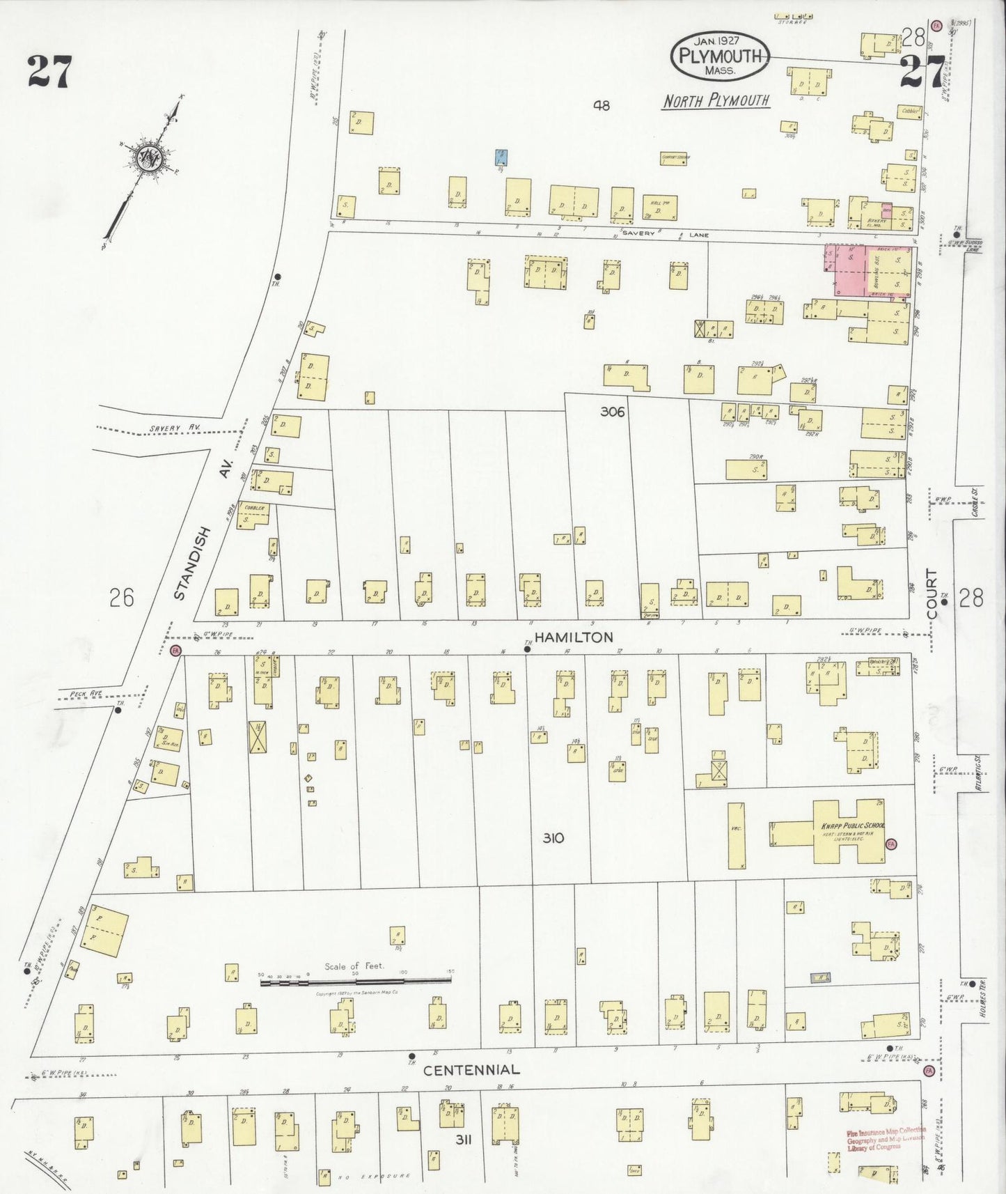 Sanborn Fire Insurance Map from Plymouth, Plymouth County, Massachusetts (1927), Sheet #0027 - Complete Map Set gallery image, historic Sanborn map, vintage wall art, Massachusetts Massachusetts