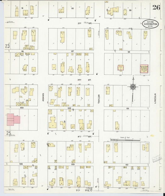 Sanborn Fire Insurance Map from Ludington, Mason County, Michigan (1910), Sheet #0026 - Historic Sanborn Fire Insurance Map Print, vintage old map wall art, antique decor, genealogy gift, Michigan Michigan map