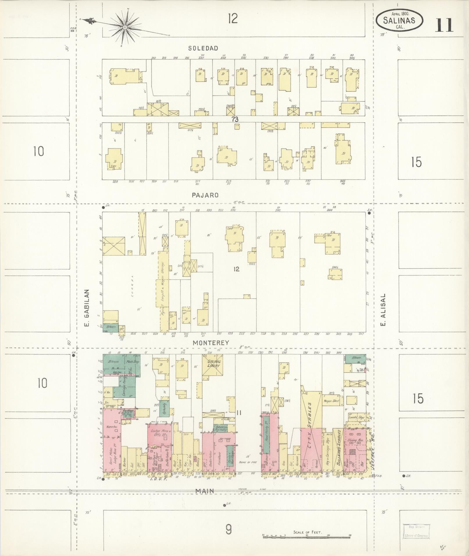 Sanborn Fire Insurance Map from Salinas, Monterey County, California (1900), Sheet #0011 - Complete Map Set gallery image, historic Sanborn map, vintage wall art, California California