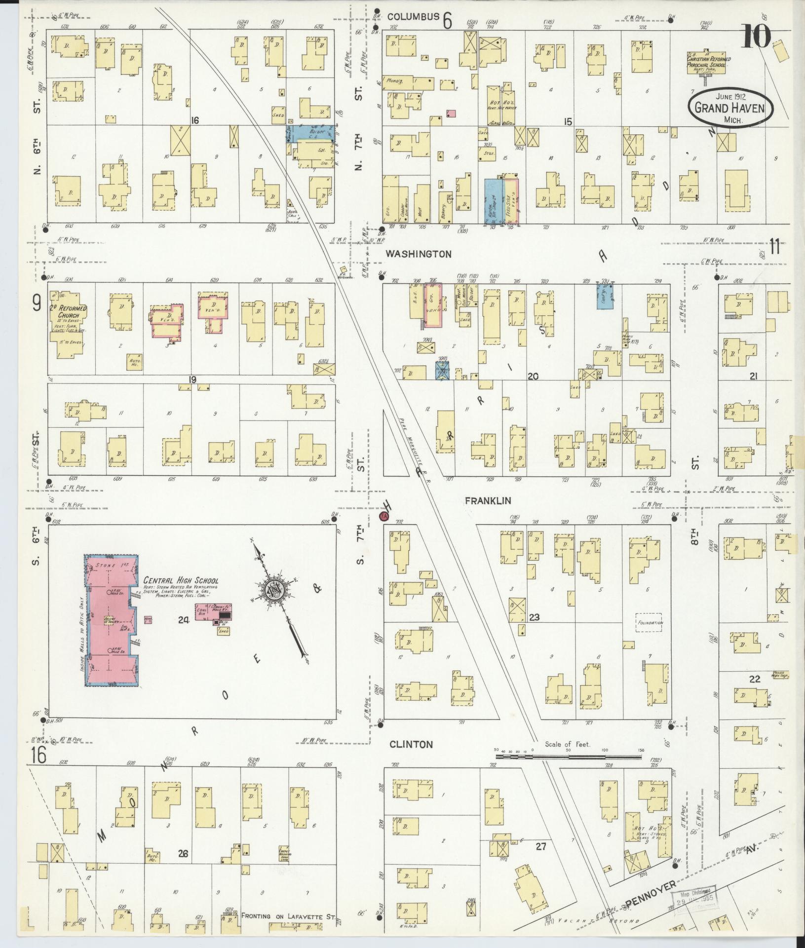 Sanborn Fire Insurance Map from Grand Haven, Ottawa County, Michigan (1912), Sheet #0010 - Complete Map Set gallery image, historic Sanborn map, vintage wall art, Michigan Michigan