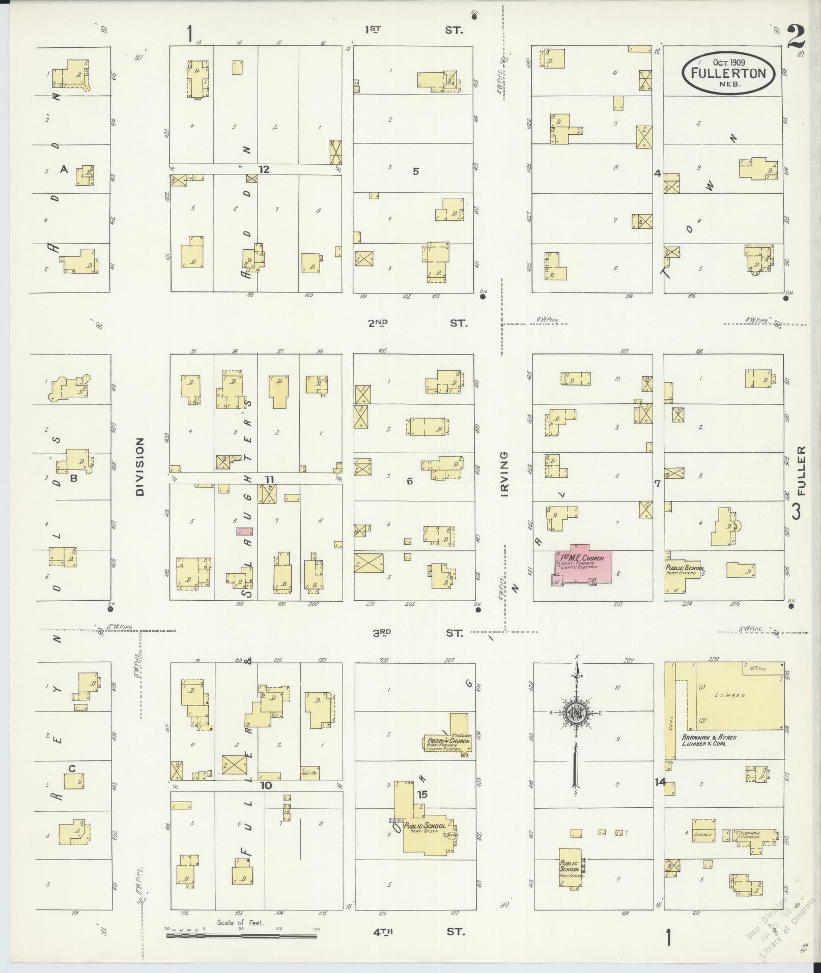 Sanborn Fire Insurance Map from Fullerton, Nance County, Nebraska (1909), Sheet #0002 - Complete Map Set gallery image, historic Sanborn map, vintage wall art, Nebraska Nebraska