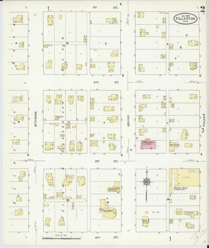 Sanborn Fire Insurance Map from Fullerton, Nance County, Nebraska (1909), Sheet #0002 - Complete Map Set gallery image, historic Sanborn map, vintage wall art, Nebraska Nebraska