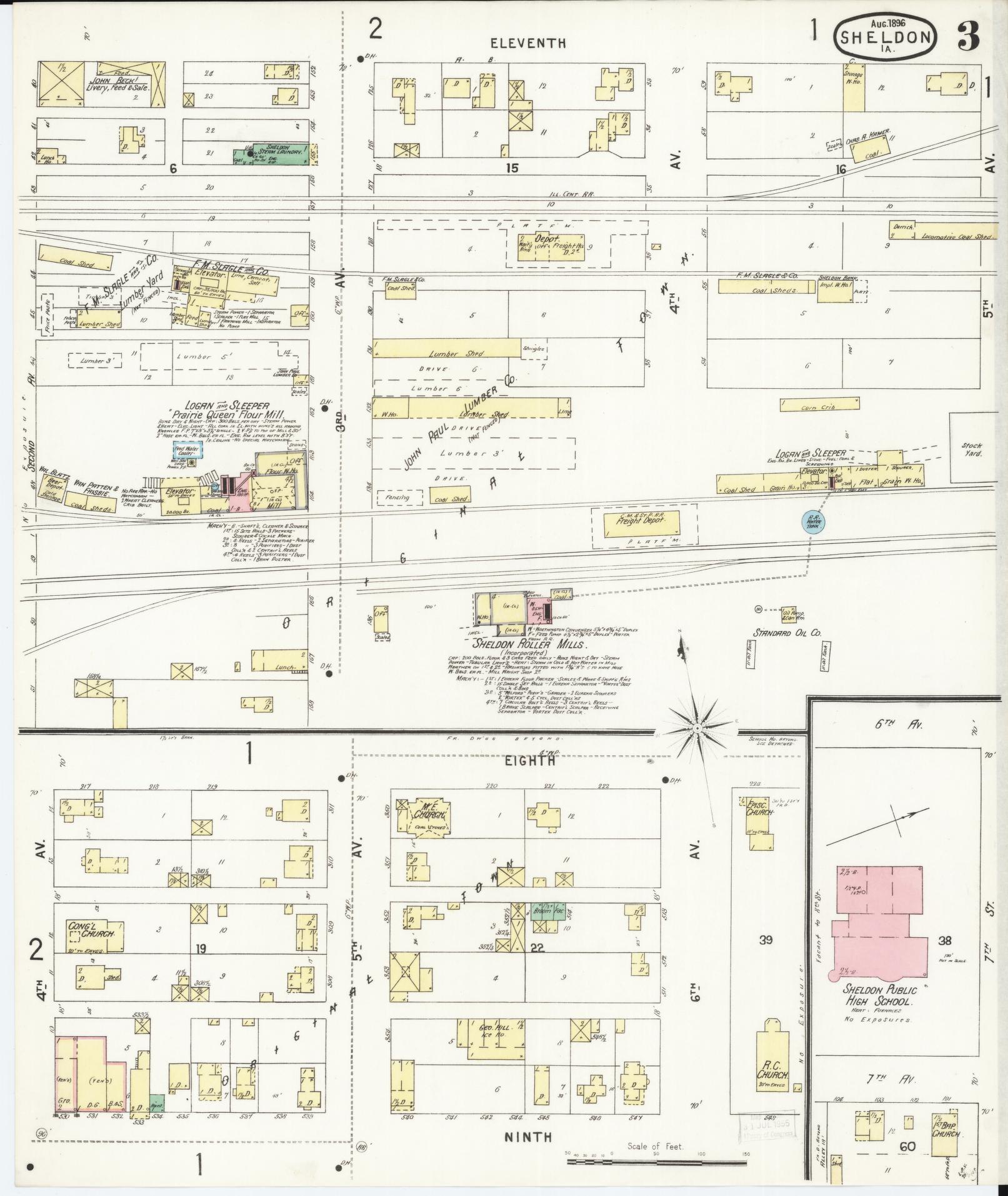 Sanborn Fire Insurance Map from Sheldon, O'Brien County, Iowa (1896), Sheet #0003 - Historic Sanborn Fire Insurance Map Print, vintage old map wall art