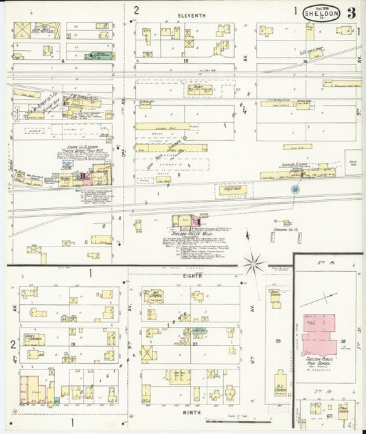 Sanborn Fire Insurance Map from Sheldon, O'Brien County, Iowa (1896), Sheet #0003 - Historic Sanborn Fire Insurance Map Print, vintage old map wall art