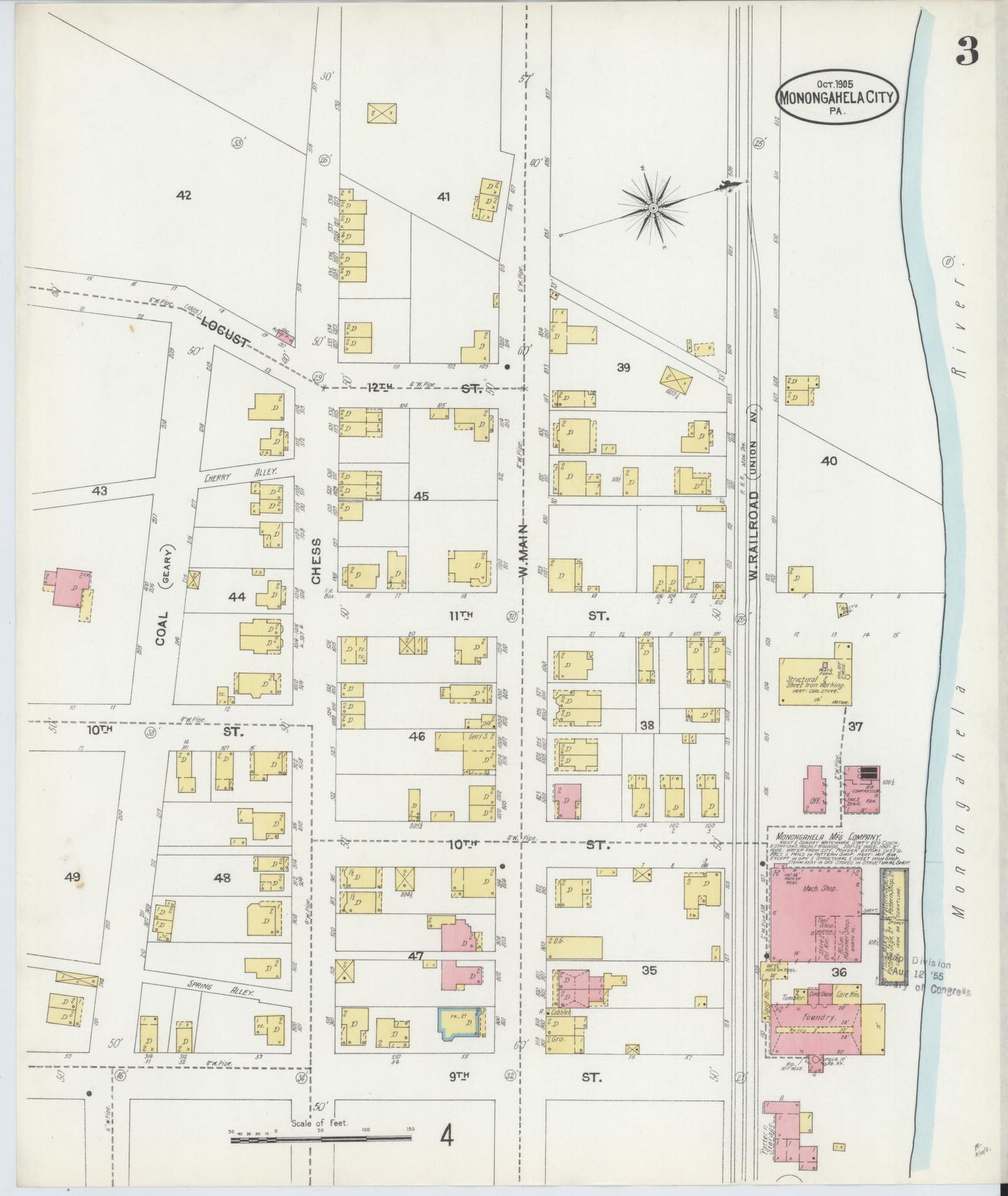 Sanborn Fire Insurance Map from Monongahela City, Washington County, Pennsylvania (1905), Sheet #0003 - Historic Sanborn Fire Insurance Map Print, vintage old map wall art, antique decor, genealogy gift, Pennsylvania Pennsylvania map