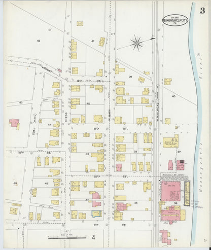 Sanborn Fire Insurance Map from Monongahela City, Washington County, Pennsylvania (1905), Sheet #0003 - Historic Sanborn Fire Insurance Map Print, vintage old map wall art, antique decor, genealogy gift, Pennsylvania Pennsylvania map