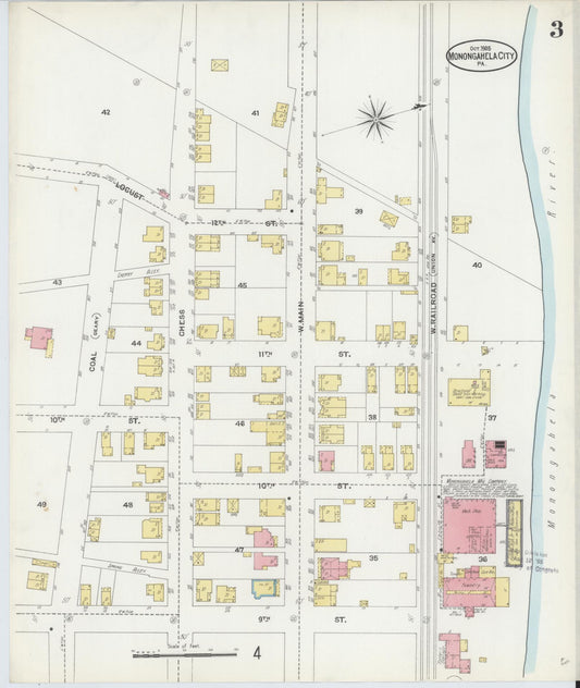 Sanborn Fire Insurance Map from Monongahela City, Washington County, Pennsylvania (1905), Sheet #0003 - Historic Sanborn Fire Insurance Map Print, vintage old map wall art, antique decor, genealogy gift, Pennsylvania Pennsylvania map