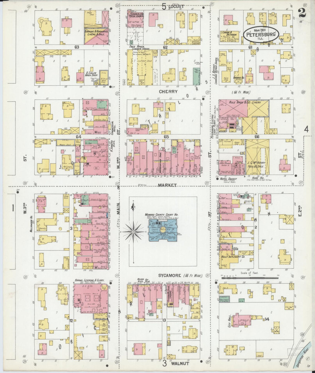 Sanborn Fire Insurance Map from Petersburg, Menard County, Illinois (1901), Sheet #0002 - Complete Map Set gallery image, historic Sanborn map, vintage wall art, Illinois Illinois