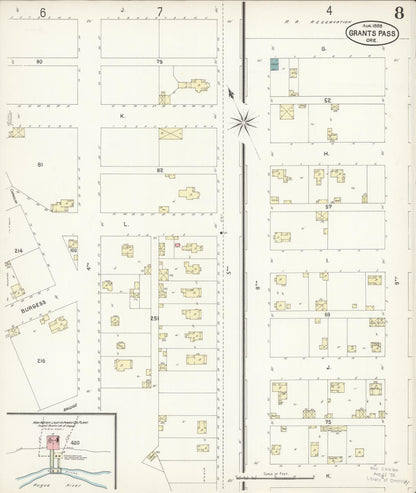Sanborn Fire Insurance Map from Grants Pass, Josephine County, Oregon (1898), Sheet #0008 - Complete Map Set gallery image, historic Sanborn map, vintage wall art, Oregon Oregon